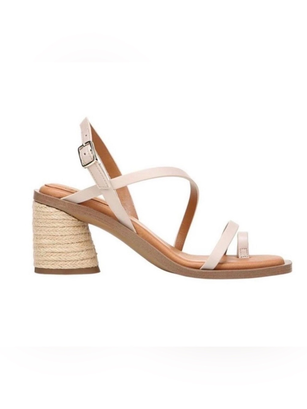 Franco Sarto Leather Women's Strappy Boho Block Heel Sandal - Cream Size 8 - Picture 2 of 6
